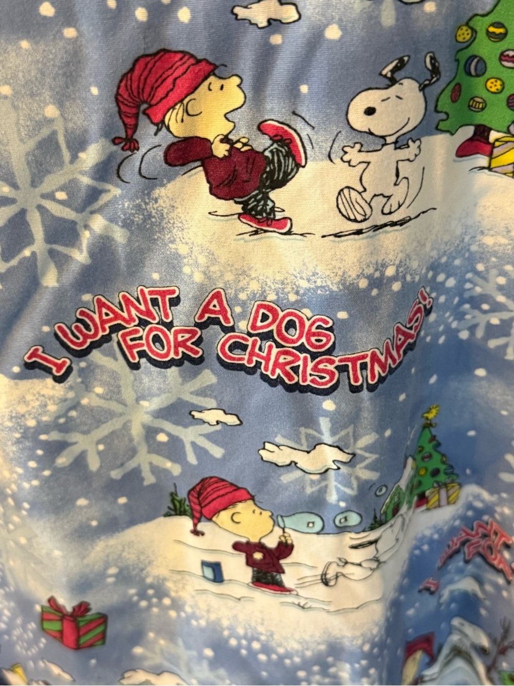 Scrubs Top Peanuts Snoopy Cartoon I Want a Dog for Chrismas Colorful XL - Picture 4 of 5